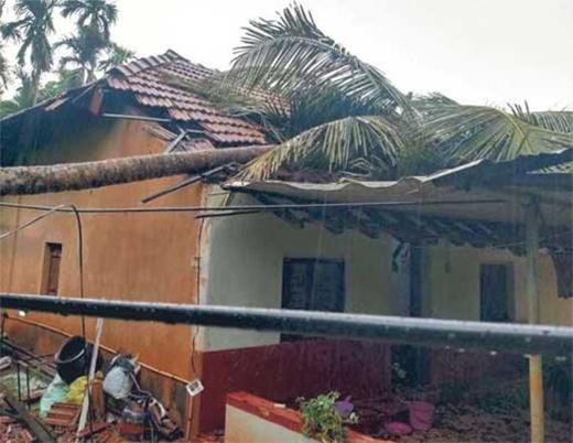 منگلورو کے قریب بیلتنگڈی میں بارش اور طوفانی ہواؤں سے نقصانات