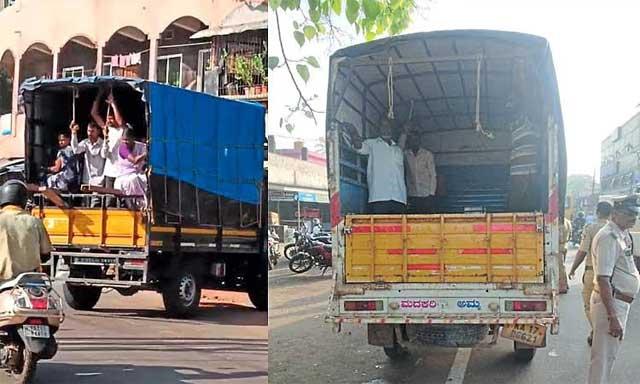 کاپ : گوڈس ٹیمپو میں مزدروں کو لے جانے کے خلاف کارروائی - پولیس نے ضبط کیے 22 ٹیمپو