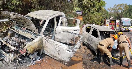 کنداپور : ریاستی شاہراہ پر چلتی گاڑی میں آگ لگنے سے کار جل کر ہوگئی خاک