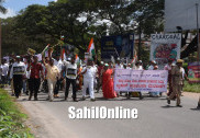 اُڈپی : رافیل گھپلے کے خلاف ضلع کانگریس کا احتجاج : احتجاجی ریلی میں لاٹھیوں کی نمائش