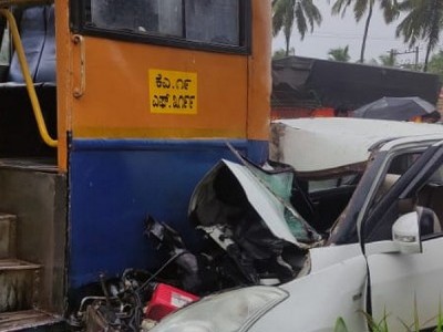 کنداپور کے قریب ناوندہ میں  بھٹکل کی کار بس سے ٹکراگئی؛  تین زخمی