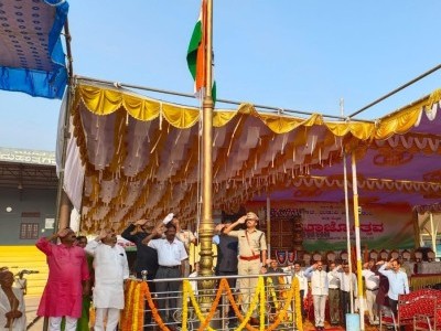 District in-charge minister S Angara unfurls Tricolour at Ajjarkad ground, Udupi